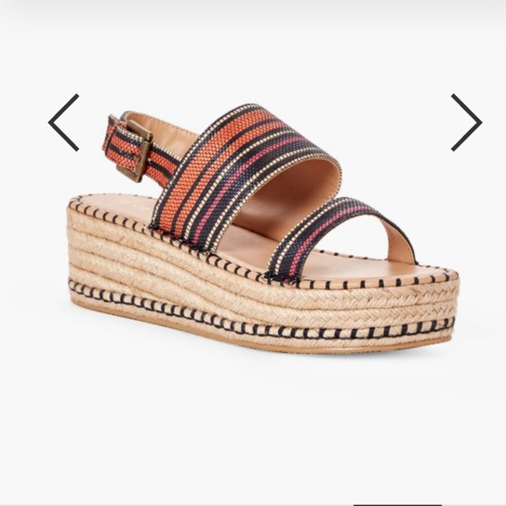 JustFab Orange and Black Striped Platform Espadrille Sandals